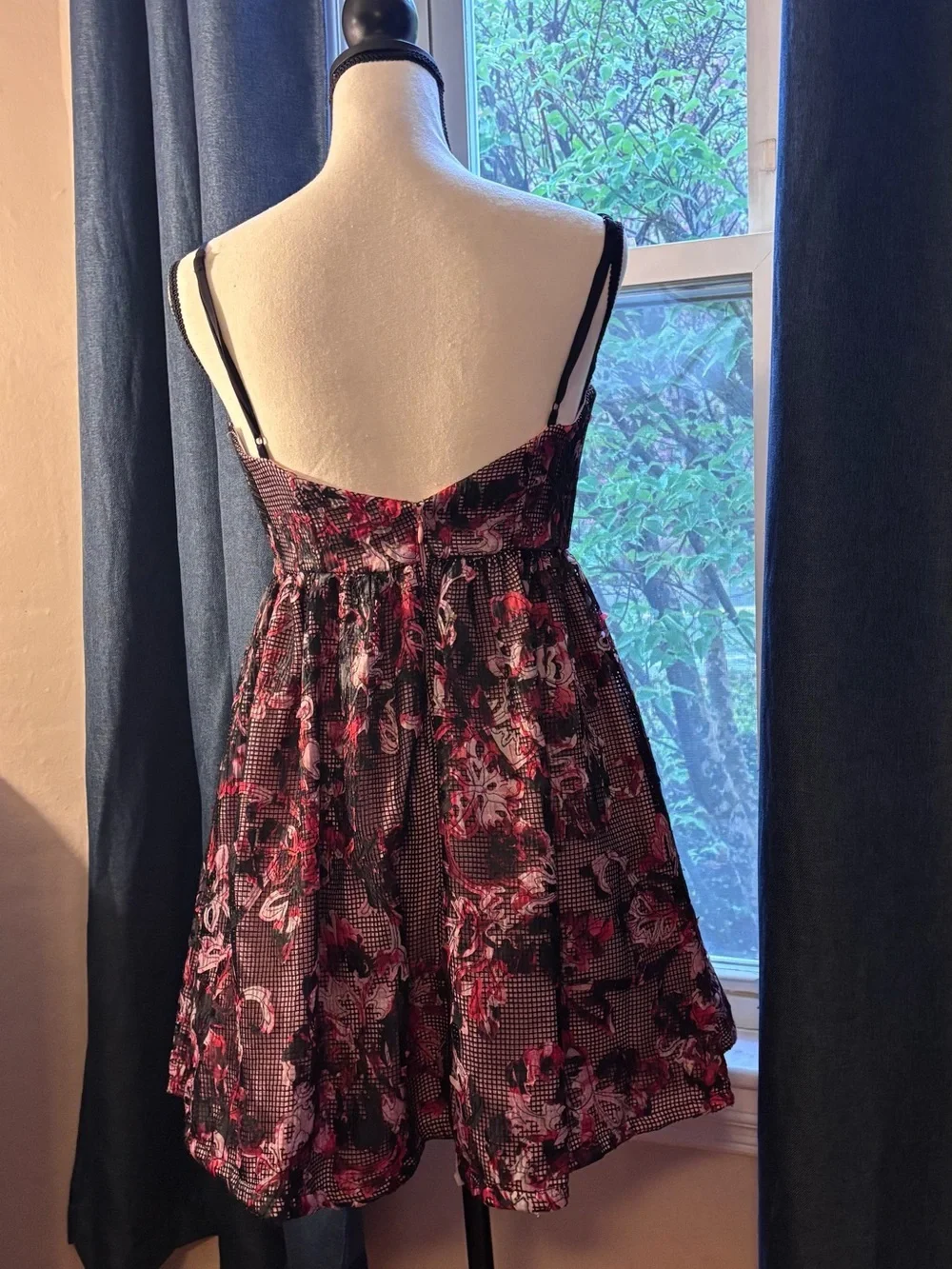 *NWT* Y2K Violet Kay Red and Black Floral Mini Dress with Spaghetti Straps
